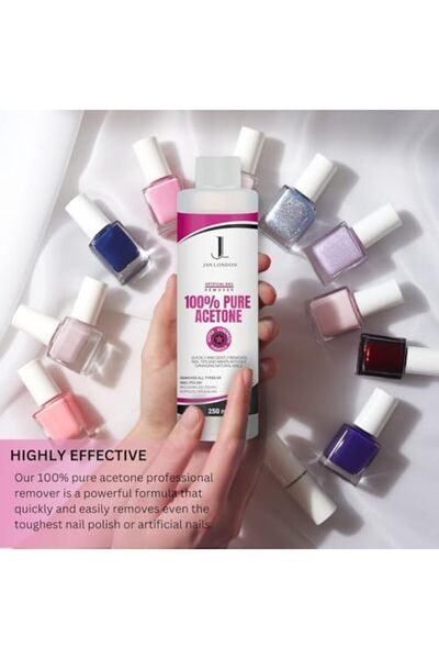 JAN LONDON JL 100% Pure Acetone 250ml | Professional Nail Polish Remover for Gel, Acrylic & Varnish Soak Off
