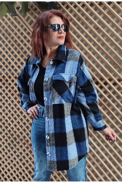 DenizEge قميص/سترة لumberjack باللون الأزرق الداكن