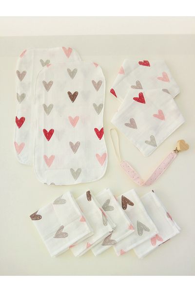 Wenaris 100% Cotton Muslin 2 Shoulder Mouth 10 Wipes 1 Pacifier Holder 2 Triangle Bibs Total 15 Pieces