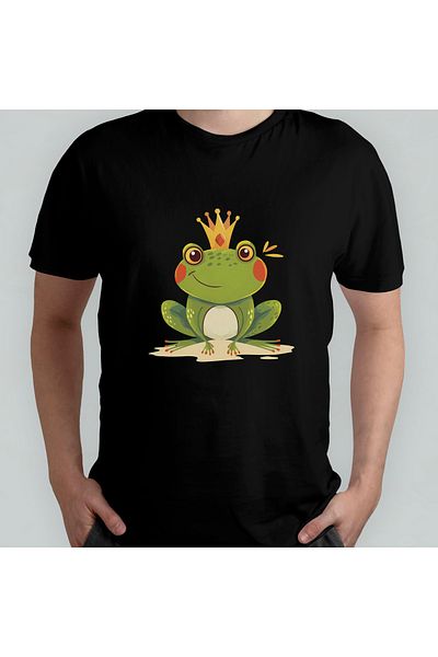 Pixxa Frog Prince Unisex 100% Cotton Crew Neck T-Shirt Model 4