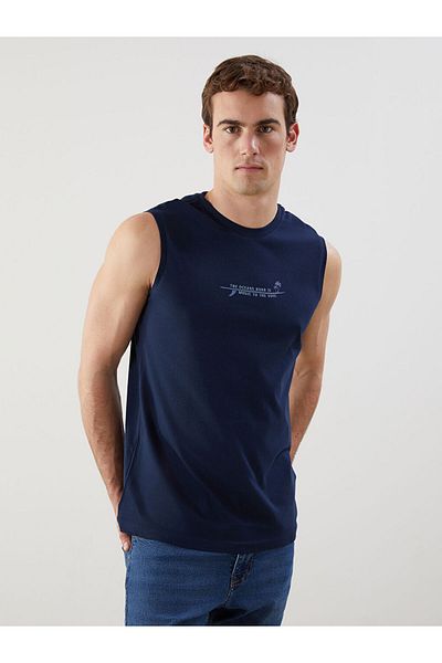 LC Waikiki New Navy Blue Crew Neck Printed Men's Sleeveless T-Shirt