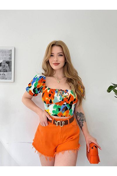 Senem Karadağ Crop cu șnur colorat pentru damă