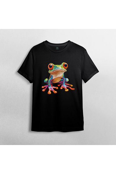 Pixxa Cute Frog Unisex 100% Cotton Crew Neck T-Shirt Model 2