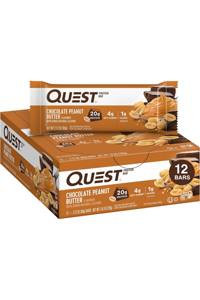 Quest بار بروتين، 60 جرام، شوكولاتة زبدة الفول السوداني، عبوة من 12 قطعة