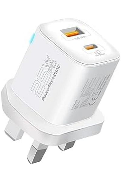 Promate Wall Charger, Compact 25W USB-C Power Delivery AC Charger with 18W QC 3.0 Charging Port, Ada