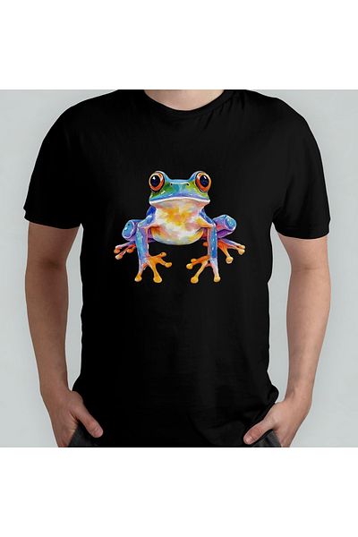 Pixxa Cute Frog Unisex 100% Cotton Crew Neck T-Shirt Model 3
