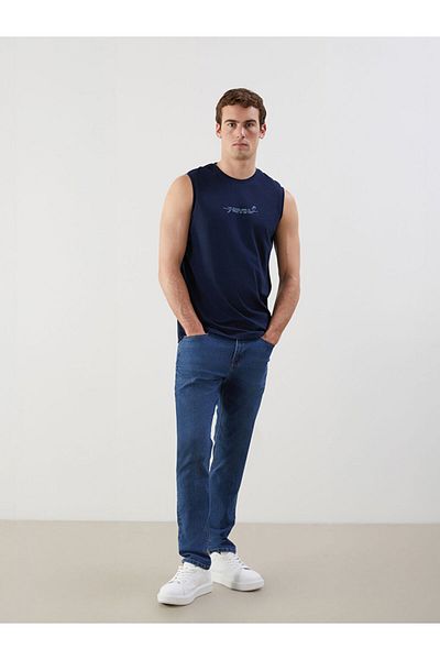 LC Waikiki New Navy Blue Crew Neck Printed Men's Sleeveless T-Shirt