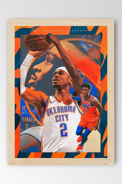 Saturn Shai Gilgeous Alexander Framed Painting - Oklahoma City Thunder Nba Poster Painting