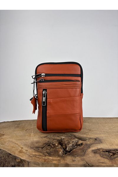 özdemirler deri Genuine Leather Unisex Phone Bag, Leather Waist Bag, Multi-Compartment Leather Shoulder Bag