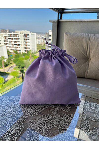 MEKİK BUTİK حقيبة قماش صغيرة من الكتان أرجواني - منظم حقيبة برباط - حقيبة مكي...