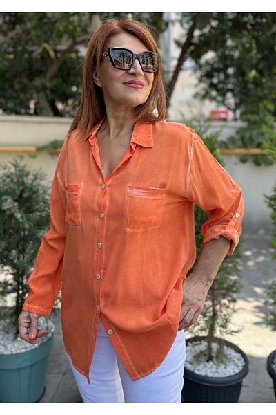 DenizEge Viscose Draped Shirt Orange