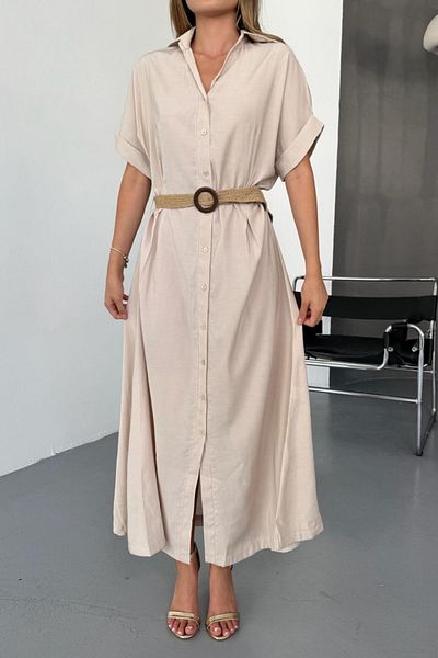 adba style 4023 Modal Woven Belted πουκάμισο Γυναικείο φόρεμα