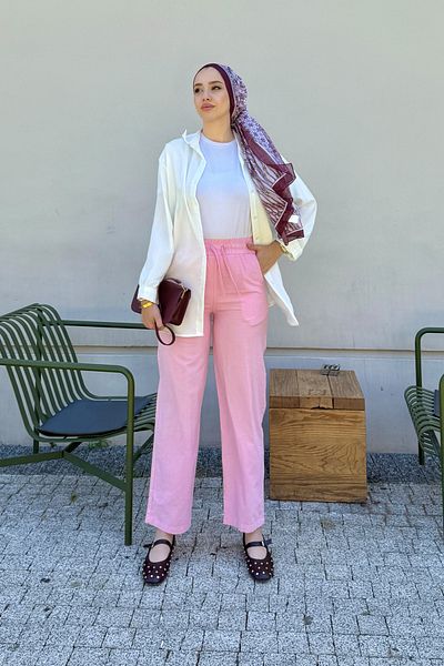 Tesettür Diyarı Linen Fabric Pocket Women's Trousers with Elastic Waist