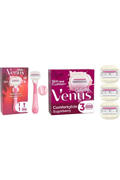 Gillette Venus Venus Sugarberry Scented Miami Women's 5-Blade Shaver + 3Pcs Replacement Heads