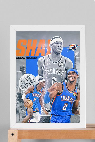 Saturn Shai Gilgeous Alexander Framed Painting - Oklahoma City Thunder Nba Poster Painting