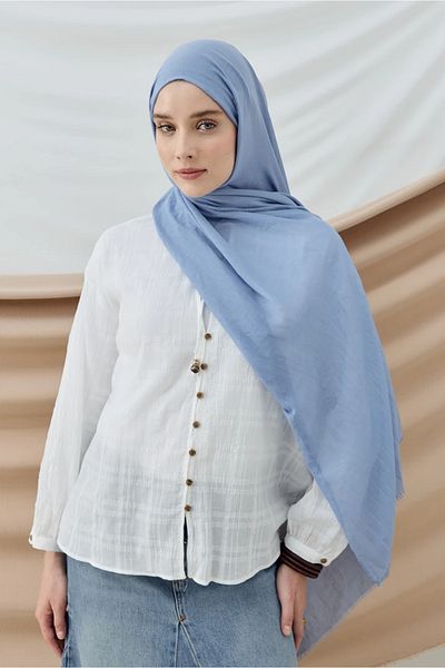 AMİNENESİL Aminenesil Moda Cashmere Thin Cotton Shawl Marine Blue Color