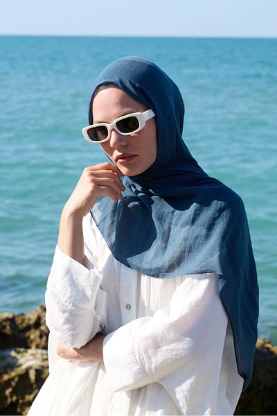 AMİNENESİL Aminenesil Modakashmir Thin Cotton Shawl Oil Green Color