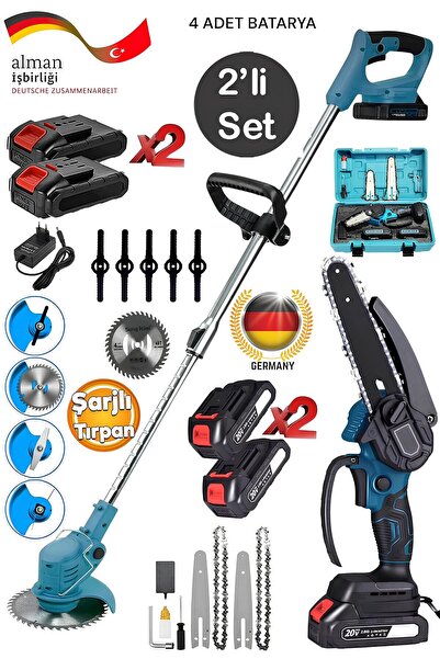CETHERR GERMAN 4 Akülü Şarjlı Uzatma Kollu Çalı Ot Biçme Şarjlı Tırpan Ve Şar...