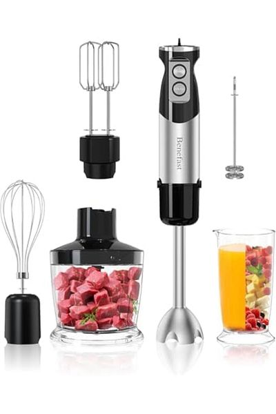 GENERAL Electric Hand Blender, 1000W, 12 Speeds, 6 Attachments, 600ml Measuring Cup, 500ml Chopper