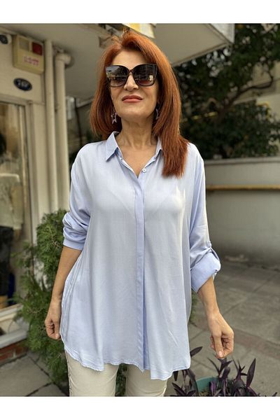 DenizEge Cămașă din Viscoză Ice Blue