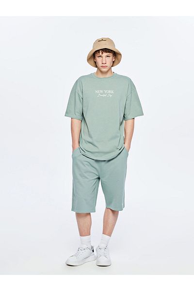 LC Waikiki Green Crew Neck New York Printed Young Men's T-Shirt
