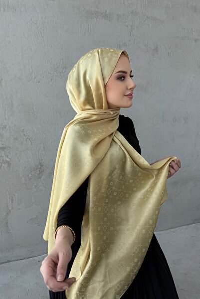 Byedauzunlar Şal jacquard mătăsos cu model Liya galben-lămâie