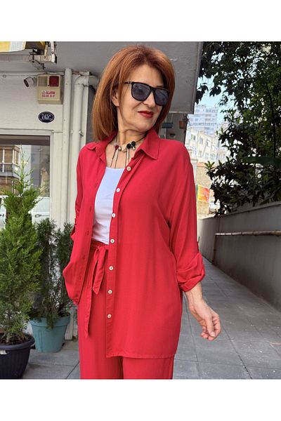 DenizEge Viscose Classic Basic Shirt Red