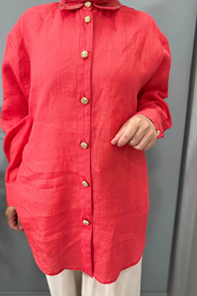 Ghisa Keten Gömlek Açık Kırmızı 25ygstnk4056