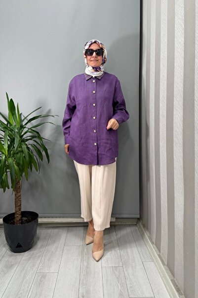 Ghisa Linen Shirt Purple 25Ygstnk4056