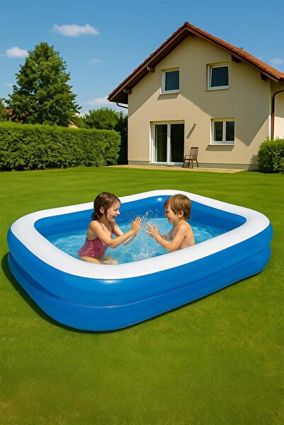 Genel Markalar Büyük Boy Dikdörtgen Şişme Aile Havuzu 200x150x50 cm, Yaz Keyf...