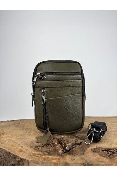 özdemirler deri Genuine Leather Unisex Phone Bag, Leather Waist Bag, Multi-Compartment Leather Shoulder Bag