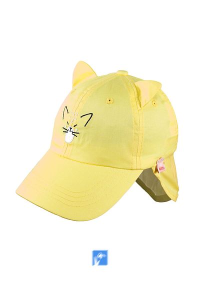 Kardelen Butik Denizli 100% Cotton Cat Hat with Nape Protection for Baby Girls (1-3 Years) (Size 48-50 cm)