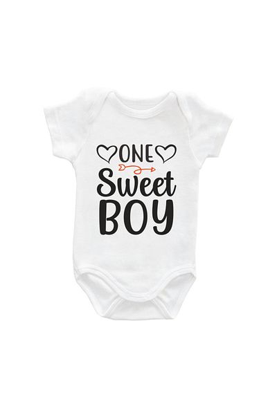 Printisimi Body bebelus "One sweet boy", Alb, Bumbac