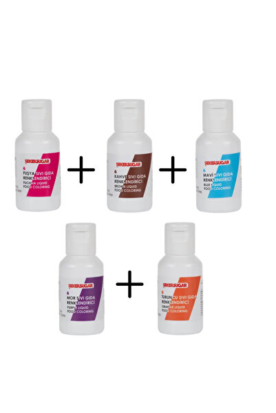 ŞEKER & SUGAR Şekersugar Sıvı Gıda Boyası 20 ml x 5 Adet (Fuşya – Mor – Turun...