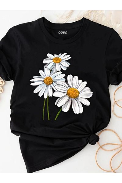 qubo sportswear & company Tricou negru cu mânecă scurtă, unisex, din bumbac, cu imprimeu supradimensionat