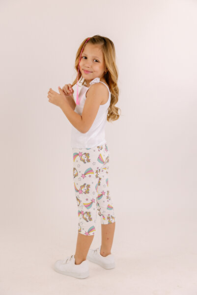 geef kıds Girl's 2-Piece Set Star Printed Sleeved Top Knee-Length Leggings Bottom