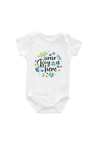 Printisimi Body bebelus "Little boy is here", Alb, Bumbac