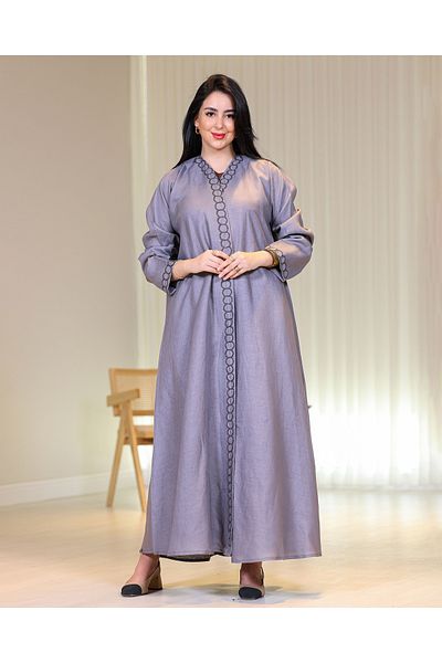 Elegant Hand-embroidered Japanese linen abaya