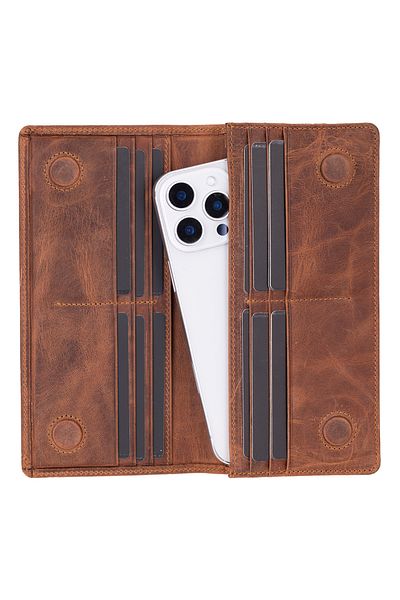 Lev Leather Genuine Leather Women's Wallet - Phone Compartment, Card Holder, Coin Compartment, Magnet Closure
