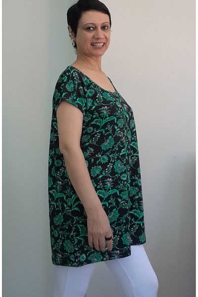 Mertcan Butik Green Black Print Size Whole Coming Low Sleeve Combed Viscose T-Shirt