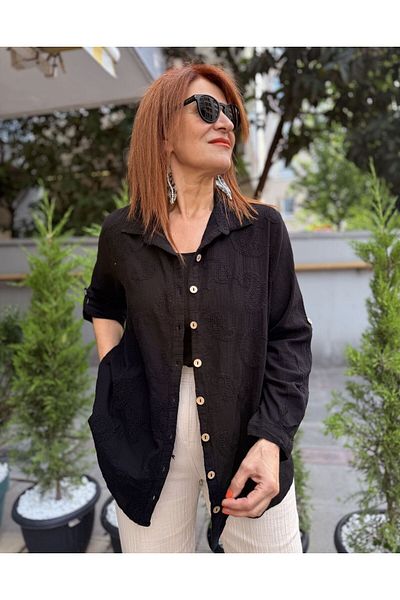 DenizEge Embroidery Shirt Black