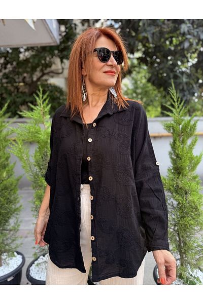 DenizEge Embroidery Shirt Black