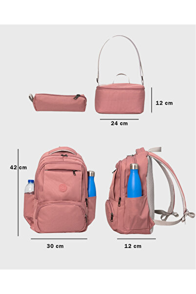 Alone İlkokul Çantası 3’lü Set – Sırt Çantası Beslenme Kalemlik 8581 Pudra