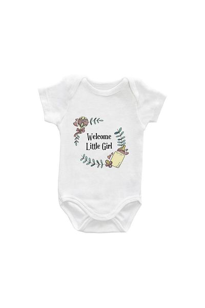 Printisimi Body bebelus "Welcome little girl", Alb, Bumbac