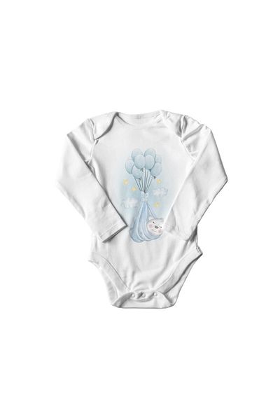 Printisimi Body bebelus "Ursulet cu baloane", Alb, Bumbac