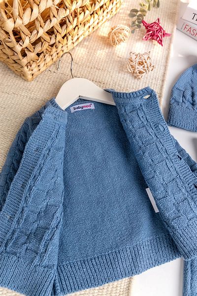 Babymod Knitwear Cardigan 3-Piece Adjustable Strap Knitted Baby Boy Salopet Jumpsuit Set