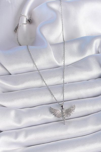 Clariss 316L Steel Chain Silver Color Zircon Stone Angel Model Women's Necklace