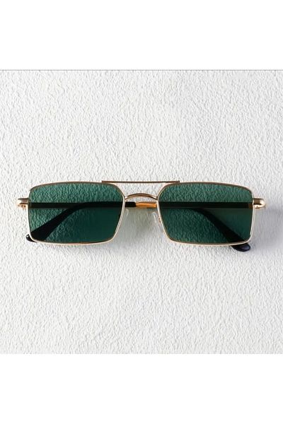 La sauvagine Retro Metal Frame Rectangle Sunglasses - Green Glass