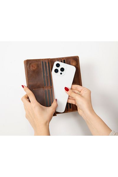 Lev Leather Genuine Leather Women's Wallet - Phone Compartment, Card Holder, Coin Compartment, Magnet Closure