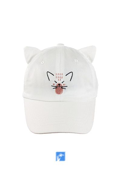 Kardelen Butik Denizli 100% Cotton Cat Hat with Nape Protection for Baby Girls (1-3 Years) (Size 48-50 cm)